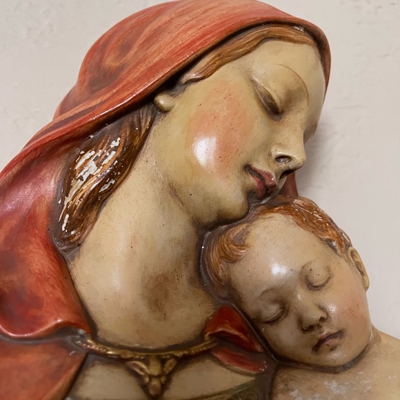 Vintage MCM Achatit Germany Madonna & Child Wall Hanging Sculpture - Picture 6 of 11